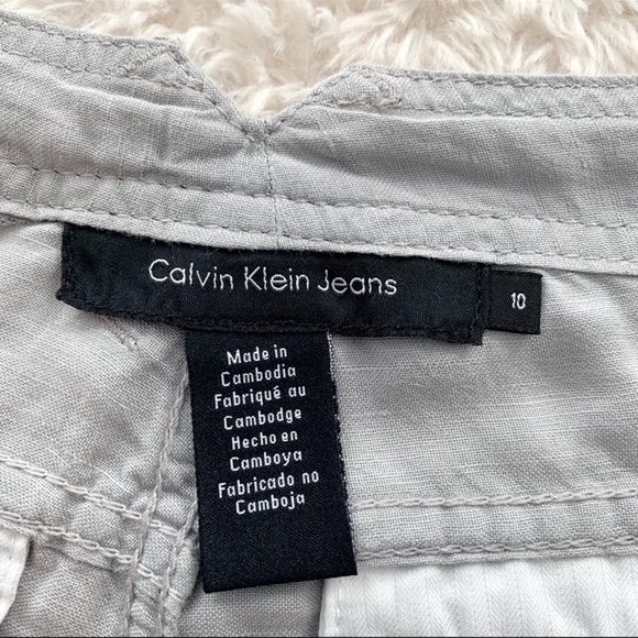 {Calvin Klein} Light Grey Linen Blend 5" Lightweight Button Pocket Shorts 10 - Picture 7 of 7